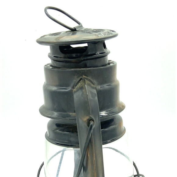 Vintage metal Oil Lantern 10" tall HM102 Copper Black Paraffin Use Only - Picture 5 of 12